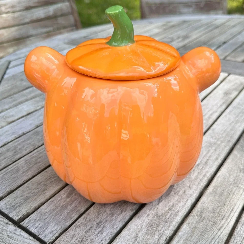 Disney Winnie the Pooh Pumpkin Cookie Jar Zrike Brands Hand Painted Orange 10in